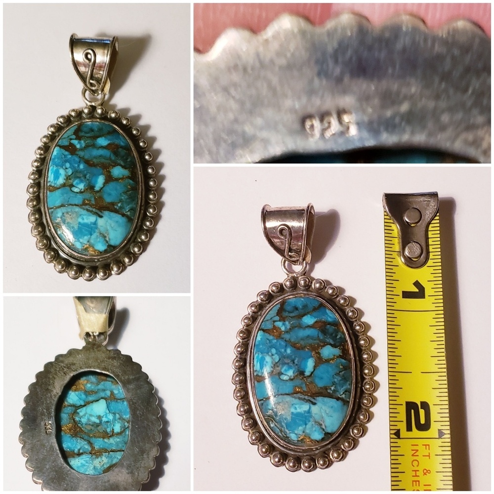 🔥SALE.925 SS Blue Copper Turquoise Pendant